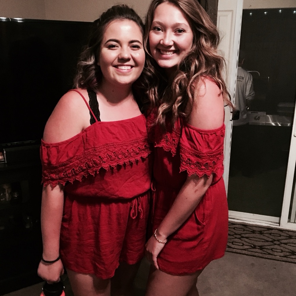 Maurices Red Off-Shoulder Crochet Romper